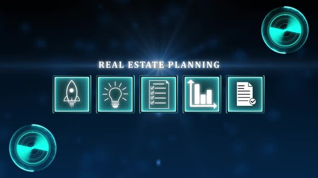 Real estate planning concept. Home insurance, inheritance business and property legal protection services. Planning for transfer of assets and Inheritance tax. Businessman with virtual icon. 4k