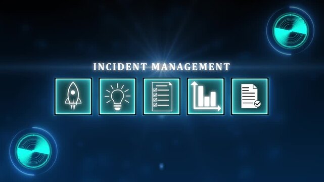 Incident management process business technology concept. Businessman virtual incident management word. diagnosing and resolving unexpected problems that occur. 4k video