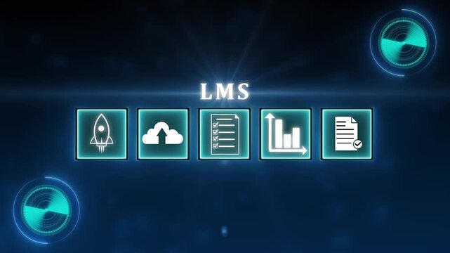 Learning management system concept. Businessman touching virtual screen of LMS or Learning management system icon. Lesson and online education, course, application, education and e learning.4k video