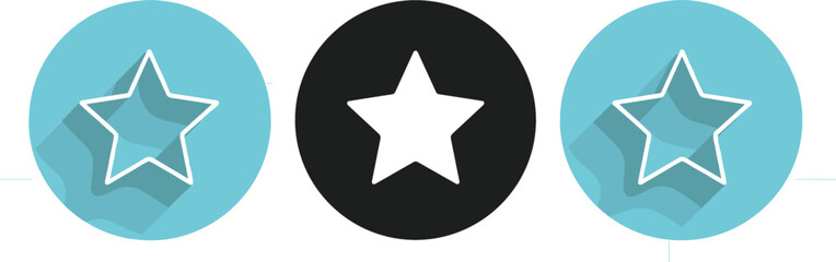 Obraz premium Star icon buttons vector set with flat and long shadow styles rating favorite and interface symbols isolated on white background