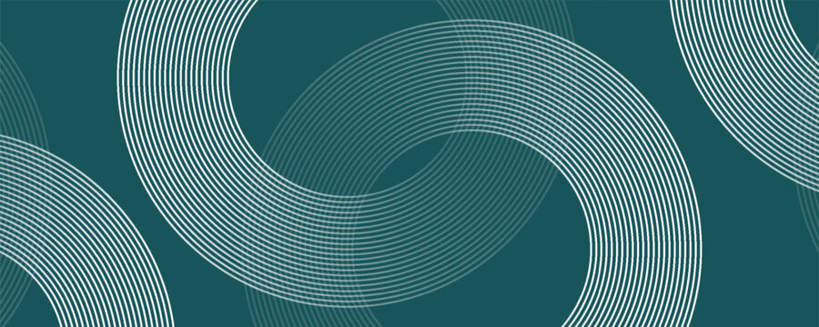 Abstract green glowing geometric lines on gray background. Modern shiny blue circle lines pattern. Futuristic technology concept. Suit for cover, poster, banner, brochure, header, website vector