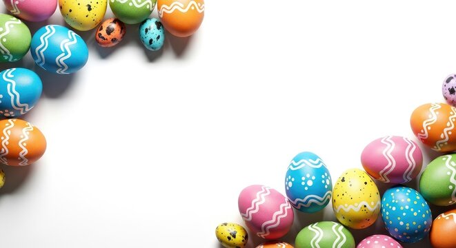 Vibrant easter eggs on white background celebrating easter day with colorful decorations