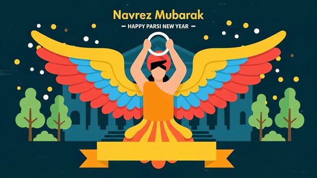 Navroz Mubarak Persian New Year Illustration with Angel Wings, Cultural Holiday Design