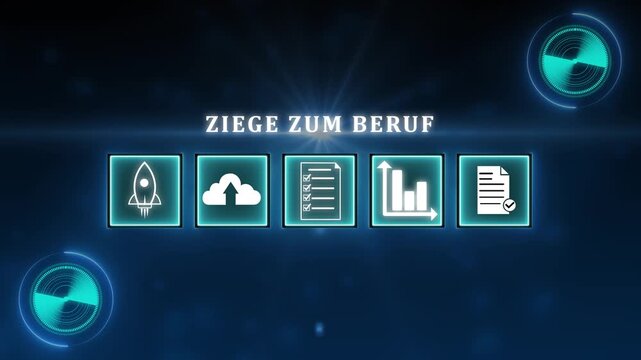 Glowing A Way To Work "Ziege Zum Beruf" button in German on a futuristic, Business, Technology and networking concept.