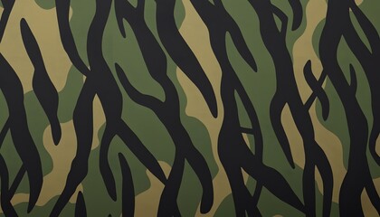 Fototapeta premium Seamless floral pattern with green leaves and gold wave ornaments for nature-inspired textile fabric and military camouflage wallpaper design vector illustration