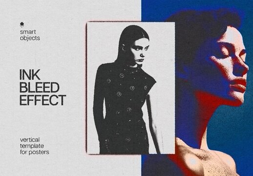 Ink Bleed Poster Photo & Text Effect Mockup