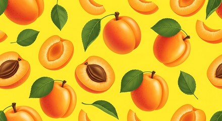 Apricot Delight - A Vibrant Pattern of Fresh Fruit and Green Leaves.