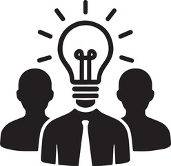 A stylized illustration of three figures in silhouette, representing teamwork and ideas