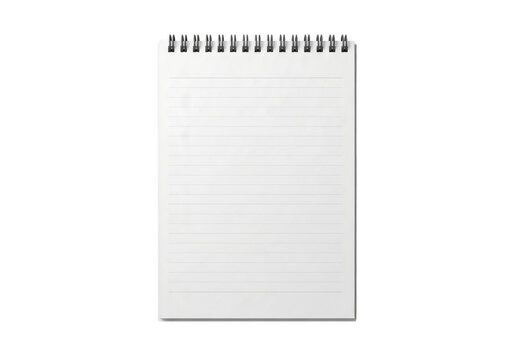 Blank spiral bound notepad with ruled lines isolated on transparent background