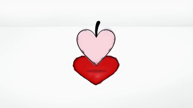 Stylized Red and Pink Heart Stacked on White Background with Black Details