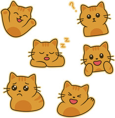 Obraz premium cartoon cat sticker illustration with various expressions