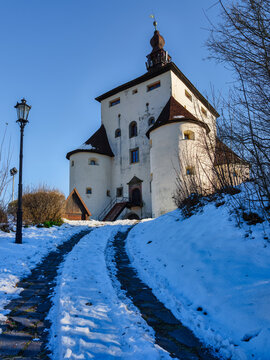 New Castle Renaissance Fortress In Winter Snow Banska Stiavnica Slovakia