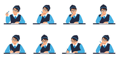 Student thinking during exam with transparent background © slip