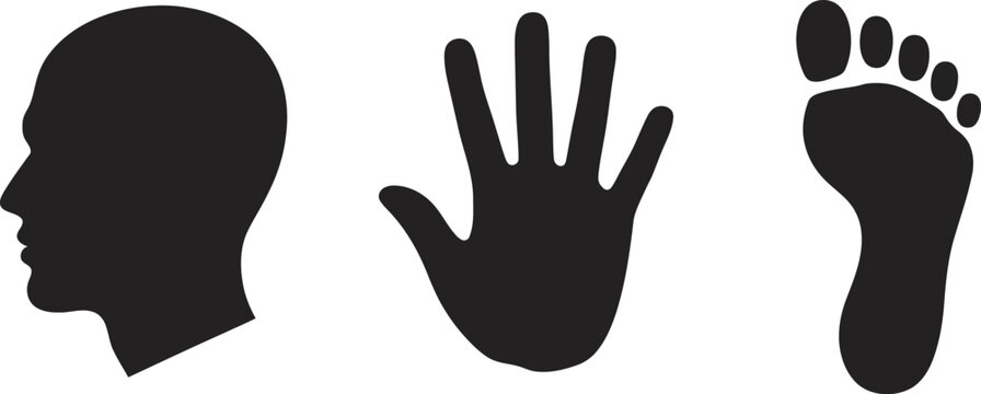 black silhouettes of human head hand and foot