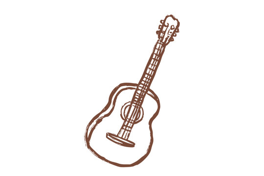 Brown acoustic guitar illustration in a sketch style western