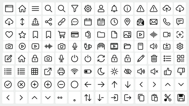 Set of 100 Minimalist Outline UI UX Vector Icons