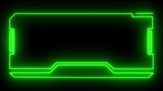 A vibrant green neon frame with a futuristic HUD design, offering ample copy space for text or graphics on a dark background, perfect for technology concepts.