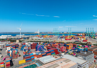 Obraz premium Aerial view of the cargo terminal of Tianjin Port