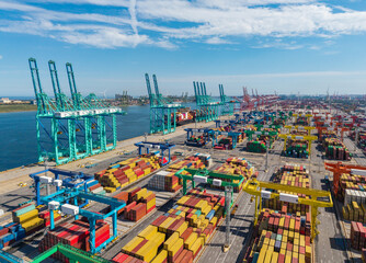 Obraz premium Aerial view of the cargo terminal of Tianjin Port