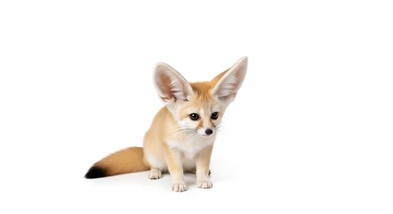 Obraz premium Adorable Fennec fox cub sitting isolated on white background