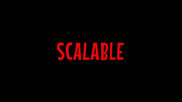 Bold red scalable text on black background, representing business flexibility, cloud technology growth, and adaptable digital infrastructure concept.