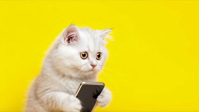 Smartphone shocked meme cat with  yellow background cat-meme_1122-m01
