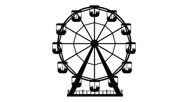 Simple black and white illustration of a classic ferris wheel design
