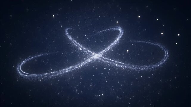Dreamy ethereal infinity symbol or heart made of sparkling stardust against dark space