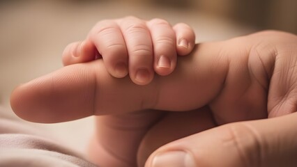 Close up of Newborn Baby Holding Parent Finger for Family Love and Protection Concept 부모의 손가락을 꽉 쥔 신생아의 작은 손과 가족의 사랑 및 보호 컨셉