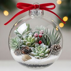 Succulent Terrarium Ornament - A Festive Green Touch for the Holidays.