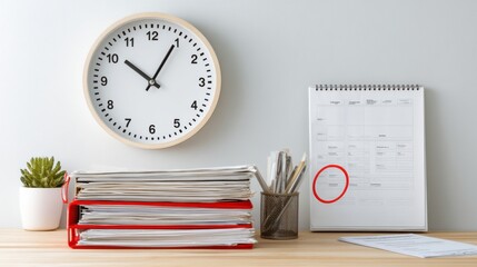Office Desk with Clock and Calendar Reminder