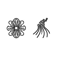 Naklejka premium Floral radial abstract shape and flowing strands with beads for organic beauty and data