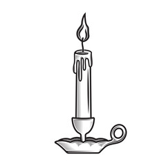 Obraz premium Vintage Engraving Style Candle in Holder Vector Illustration
