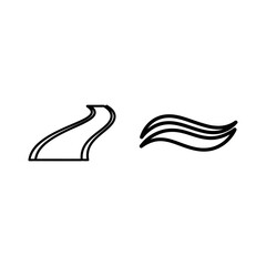 Naklejka premium Simple outline icons depicting a smooth pathway or road and gentle wavy lines representing flow or motion