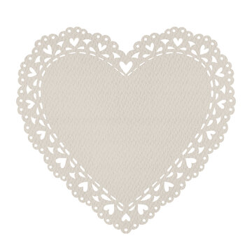 Heart Shape Lace Doily with Paper texture. Isolated Vintage Valentine elements for collages and scrapbooking design