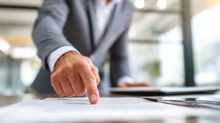 Businessman Pointing Finger on Document Indoors