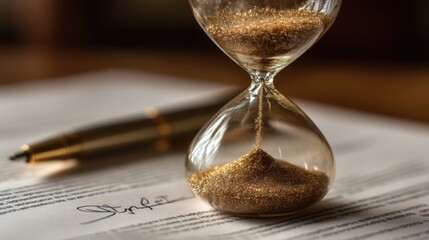 Time passing concept with hourglass and signature