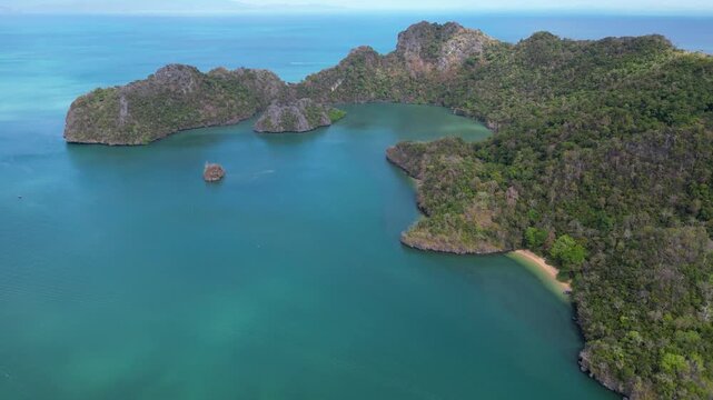 Aerial view around Tanjung Rhu Beach on Langkawi Island, Malaysia.