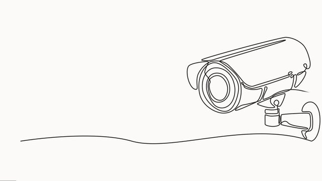 Self drawing animation one continuous line draw, logo, Animated self drawing of single continuous line draw CCTV, Abstract surveillance camera, Full length one line animation, motion design.