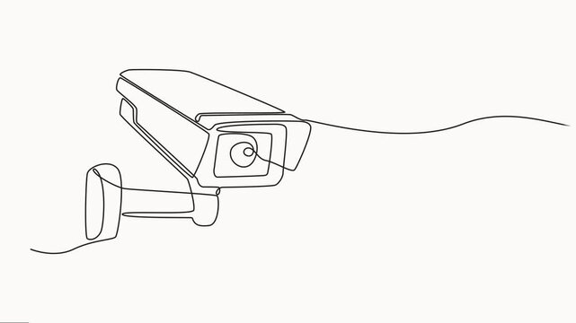Self drawing animation one continuous line draw, logo, Animated self drawing of single continuous line draw CCTV, Abstract surveillance camera, Full length one line animation, motion design.