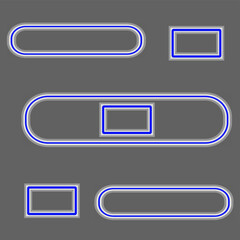 Modern Rounded Rectangle Frame Set with Blue Neon Outline, UI Button Banner Template Collection, Minimal Interface Design Elements Vector