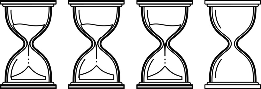 Hourglass icons set vector illustration, sand timer symbols showing time passing, deadline and countdown silhouettes for business management schedule design,