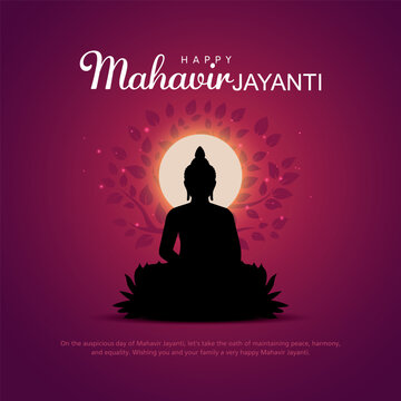Silhouette vector illustration of Mahavir Jayanti, Celebration of Mahavir birthday, Religious festival in Jainism.