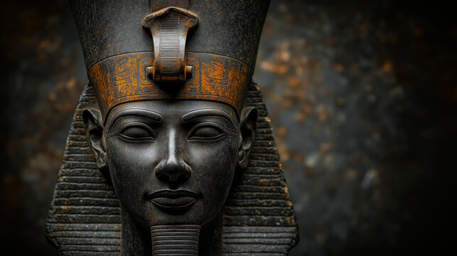 Black statue of the head of an Egyptian pharaoh