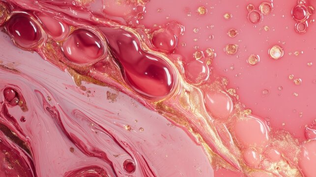 pink liquid surface in vibrant pool with golden reflections