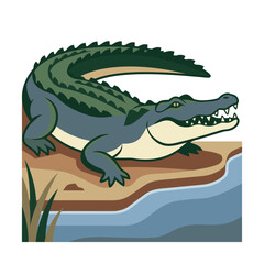 Obraz premium Crocodile alligator on river bank wild animal flat 2.5D vector illustration