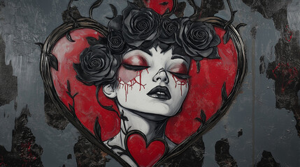 wampir, kobieta, serce, walentynki, mroczny, 