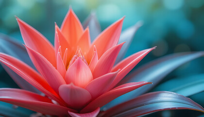Vibrant pink bromeliad flower in full bloom