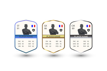 Football Player Card Template Set with Stats – Striker, Goalkeeper and Midfielder © Dhm