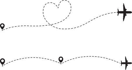 Minimalist love journey with location pins and star isolated on white background, Vector, illustration